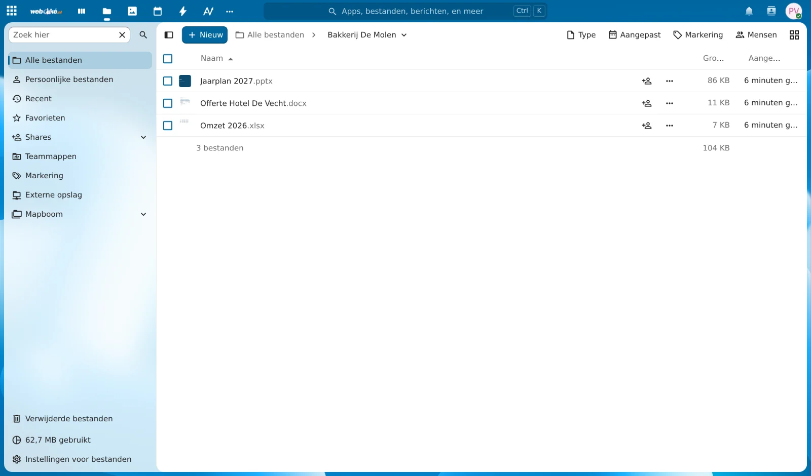 Faili Nextcloud; klikšķis uz dokumenta atver to Euro-Office vidē